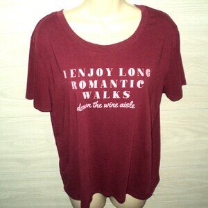 Fifth Sun T-Shirt XL, I Enjoy Long Romantic Walks Down the Wine Aisle Burgundy